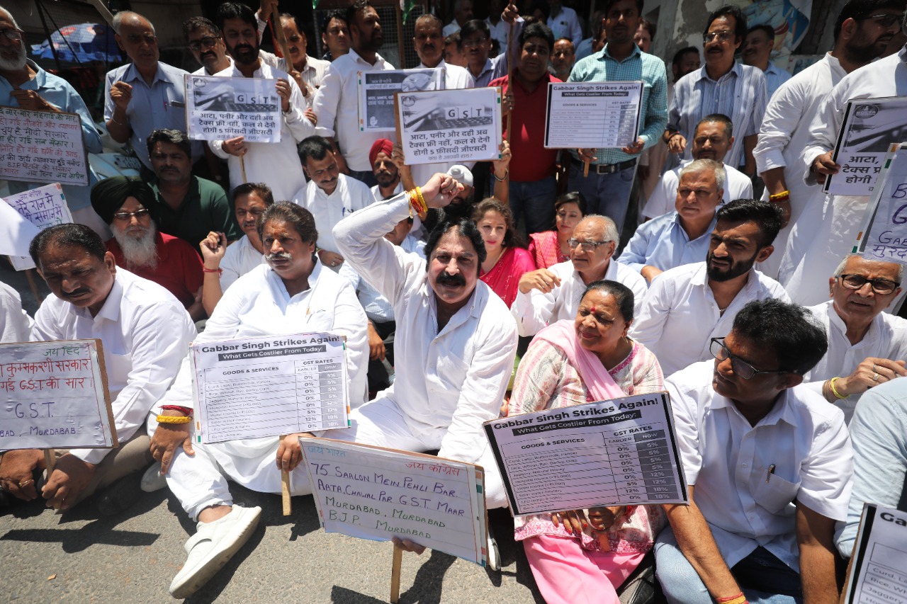 District Congress Committee Jammu (Urban) Stages Massive Protest Against BJP for Hike in GST Rates.